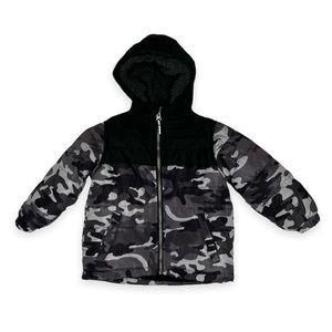 AQ Boys Camouflage Fleece Lined Winter Gray Black Faux Shearling Hood Zip Front